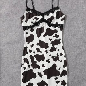 Cow Pattern Lace Trim Cami Bodycon Dress animal print